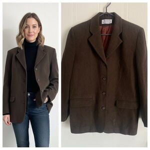 VINTAGE JACOB Wool Cashmere Blend Blazer Single Breasted Brown Size M
